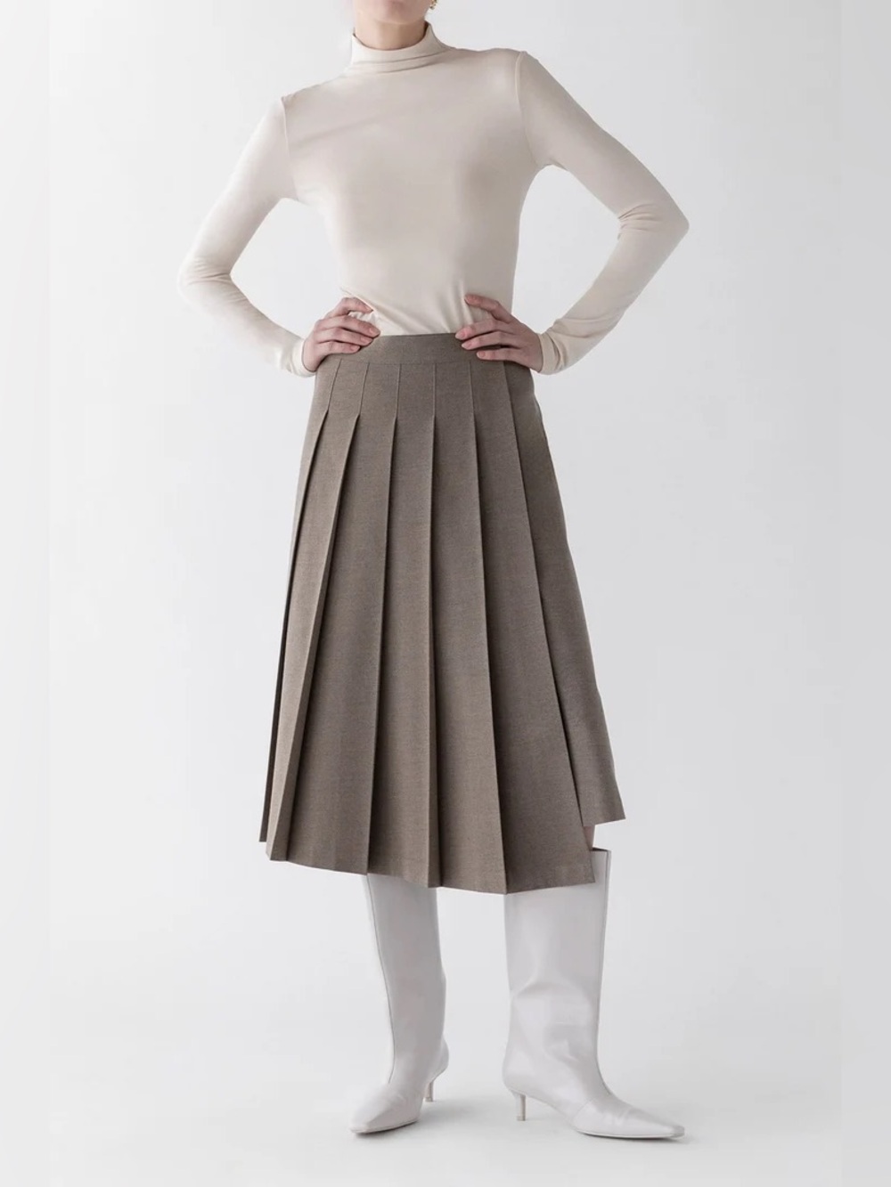OAK + FORT Midi Pleated Asymmetrical Skirt